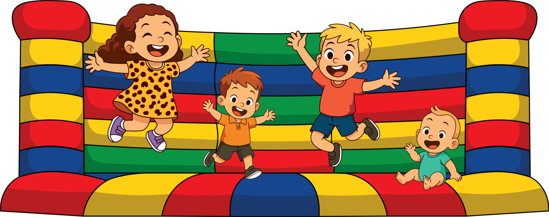 Kinderen springen vrolijk op een springkussen